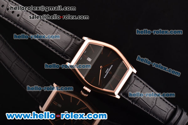 Vacheron Constantin Malte Japanese Miyota OS2035 Quartz Rose Gold Case with Black Leather Strap and Black Dial - Click Image to Close